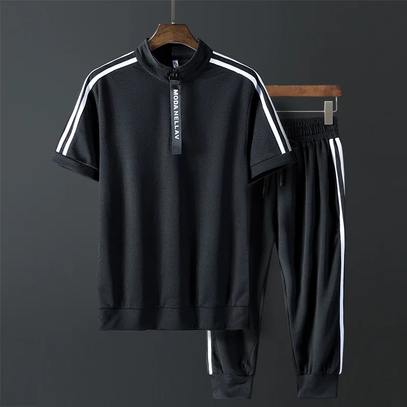 Летние Новые мужские комплекты футболки + штаны из двух предметов спортивная