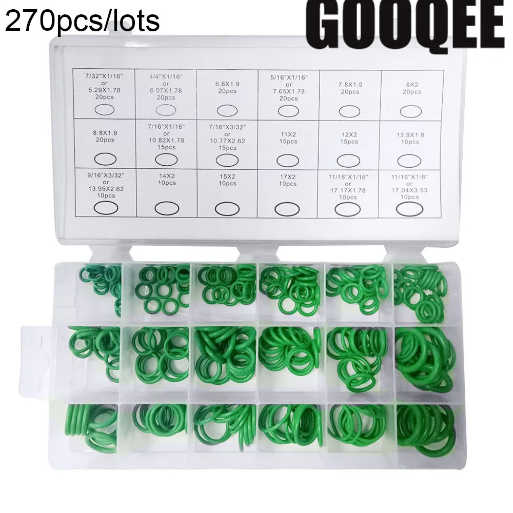 270pcs green 225 шт 270 шт 300 шт уплотнительное кольцо резиновые шайбы уплотнения ассортимент черное уплотнительное кольцо уплотнения набор нитриловые шайбы Высокое качество для автомобильных прокладок - Цвет: 270pcs green