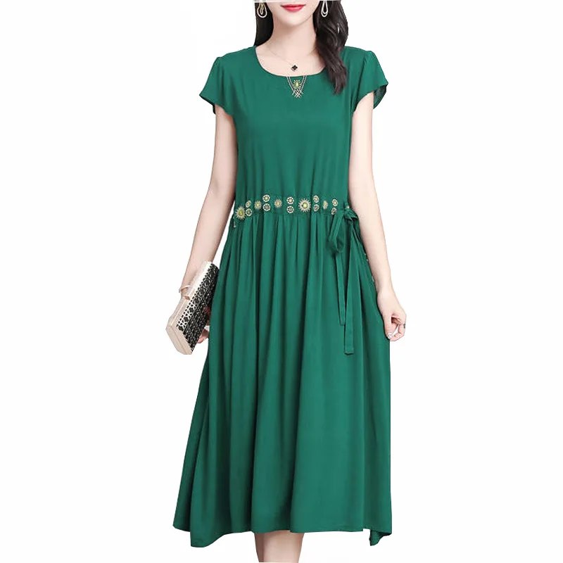 Винтажные женские летние платья повседневные свободные с коротким рукавом в