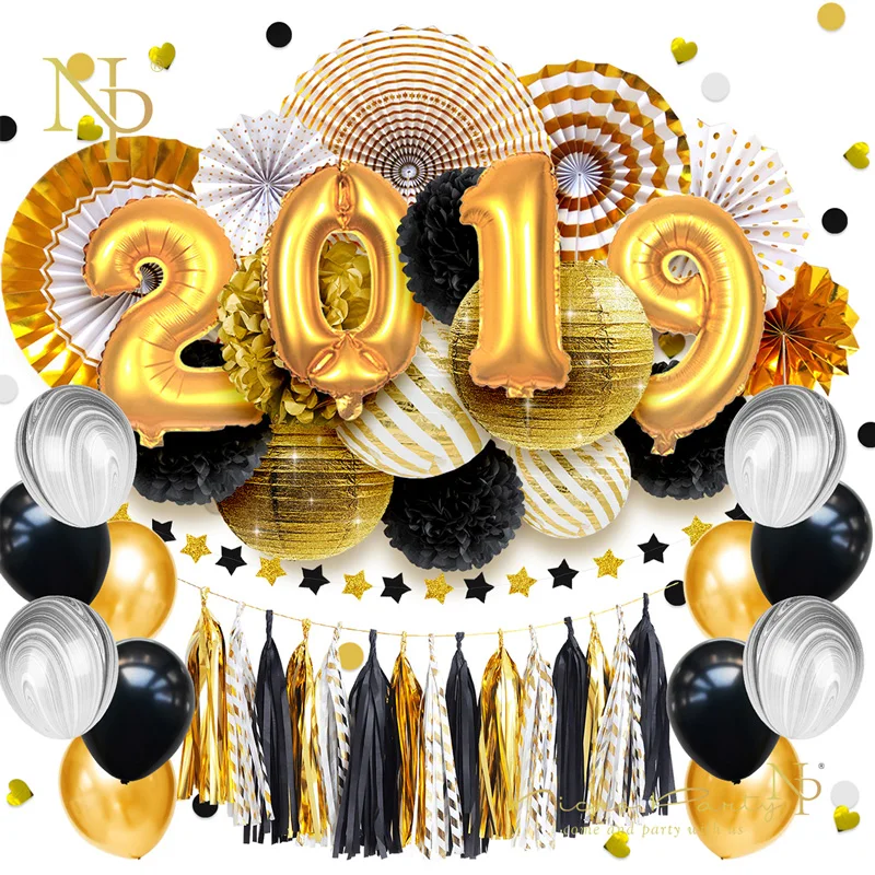 Nicro Graduation 2020 вечерние украшения 48 шт./компл. шары черные золотые салфетки Pom Poms