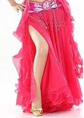 rose skirt Живота Танцы костюм шифон 2 по бокам разрезы длинная юбка уха юбка с серебристой отделкой для Танцы Профессиональный Танцы одежда SF345 - Цвет: rose skirt