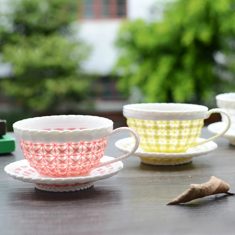Изысканная кофейная чашка набор блюдца плетеная сотовая пустотелая Прозрачная