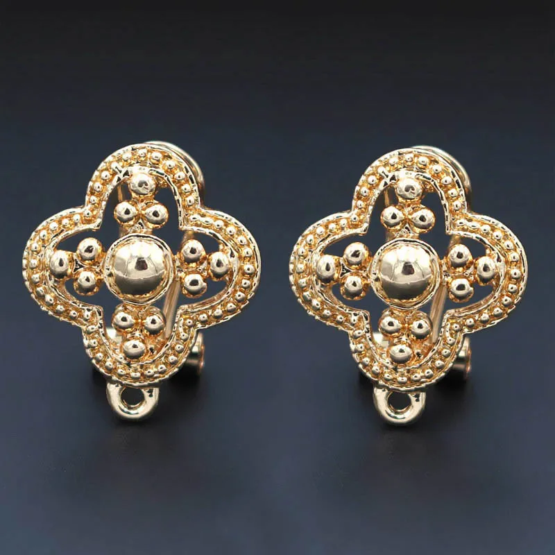 Серьги-гвоздики с петлей филигранные цветы металлические зажимные серьги-клипсы