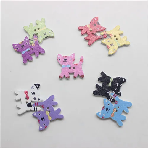 Cartoon cat 50 шт смешанные животные 2 отверстия деревянные пуговицы для скрапбукинга поделки DIY Детские аксессуары для шитья одежды пуговицы украшения - Цвет: Cartoon cat