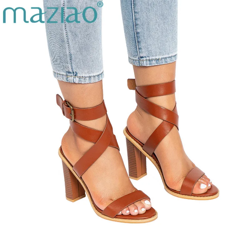 Женские летние сандалии гладиаторы на Высоком толстом каблуке с открытым носком