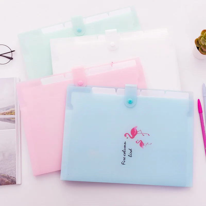 5 Grid Document Bag flamingo Printed A4 File Folder Candy Color Expanding Wallet Portable Organizer Paper Holder Office Supplies |