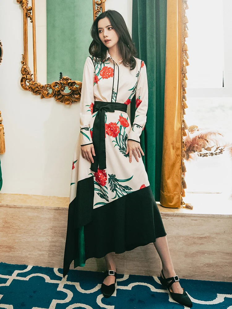 2019 new fashion women's two piece dresses Printed shirt+ irregular skirt | Женская одежда