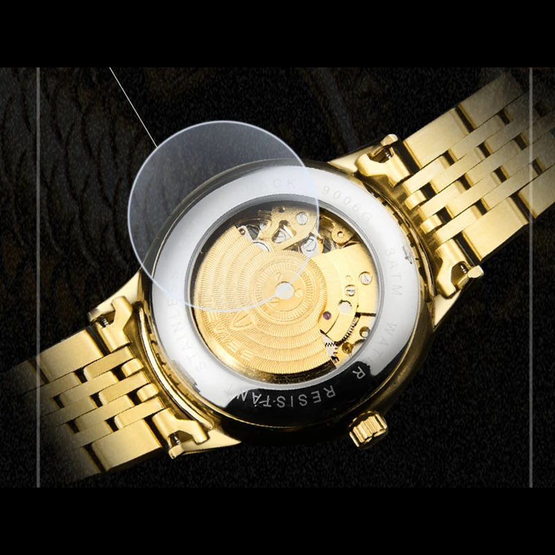 TEVISE Роскошные 3D Дракон золотые часы для мужчин Скелет автоматические