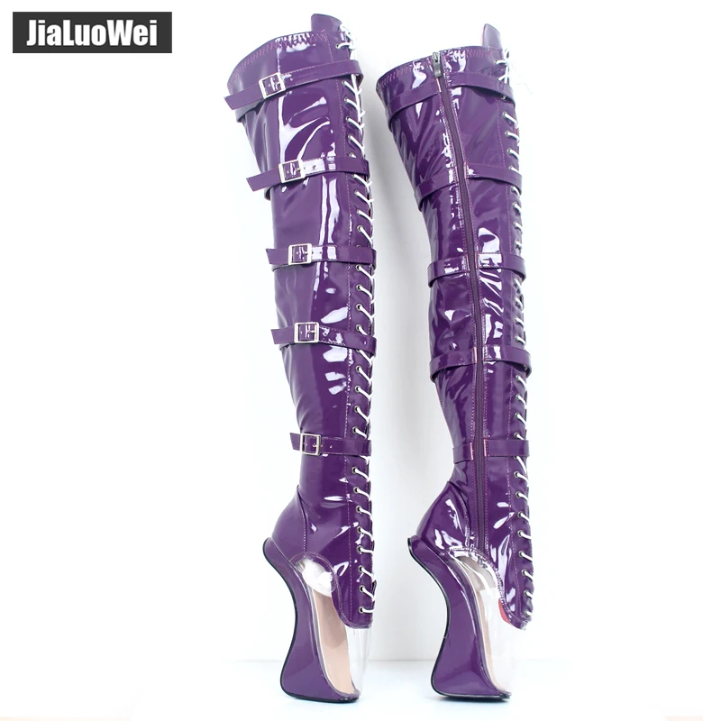 Женские Балетные сапоги jialuowei на очень высоком каблуке прозрачные ботфорты без