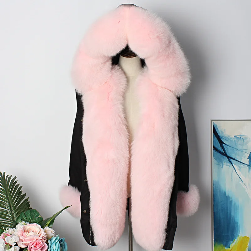 black pink OFTBUY, Длинные парки, зимняя куртка, Женская парка с натуральным мехом, с подкладкой из натурального Лисьего меха, пуховое пальто, Двусторонняя одежда, уличная одежда, новинка - Цвет: black pink