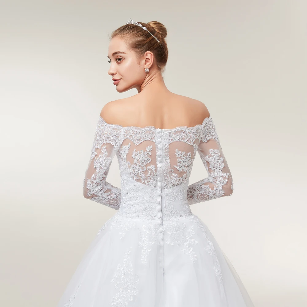 Fansmile/Новое поступление, кружевные свадебные платья с кружевным хвостом,, Vestido De Noiva, на заказ, большие размеры, Свадебные платья Тюль, FSM-396T