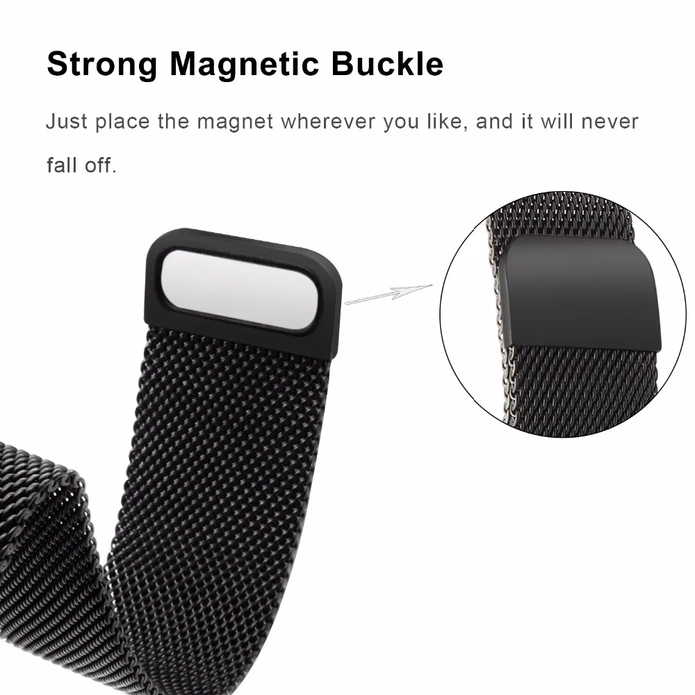Миланский ремешок из нержавеющей стали для Xiaomi Huami Amazfit Bip BIT PACE Lite Молодежные часы ремешок на магните браслет на запястье черный