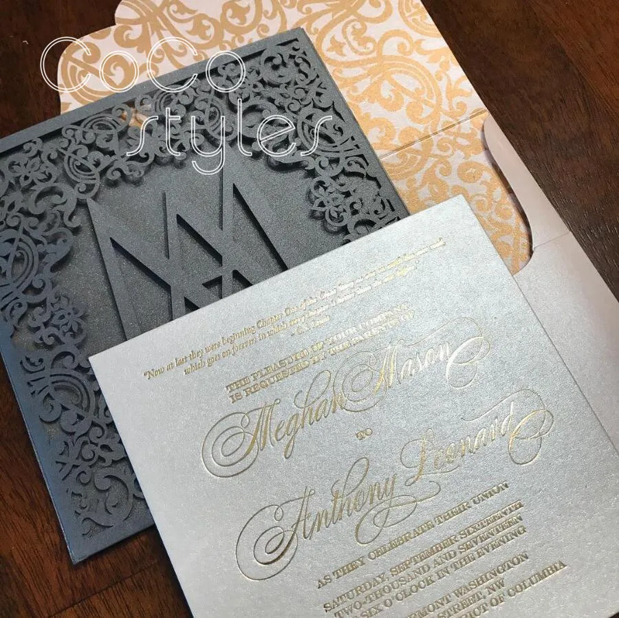 Cocostyles персонализированные Изящные лазерная резка Карманный конверт с золотой