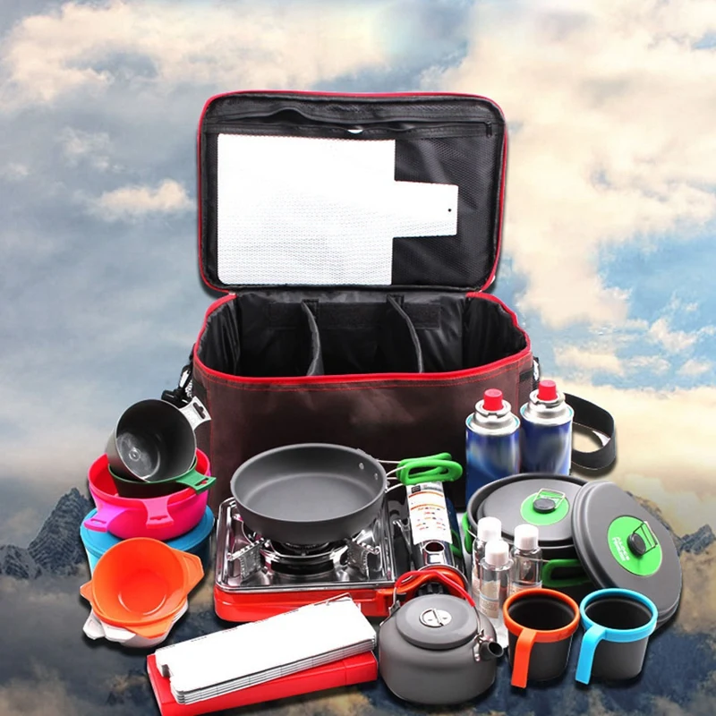 

Outdoor Camping Hiking Picnic Bag Camping Portable Food Storage Bag Wild Picnic Tableware Outdoor Cookware Set Pot Gas Tank An