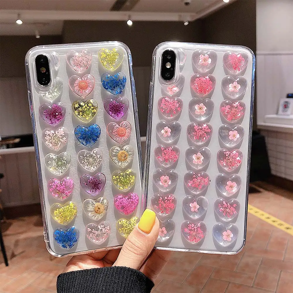 Чехол для телефона KISSCASE с объемным сердцем и настоящим цветком iPhone X XS Max XR