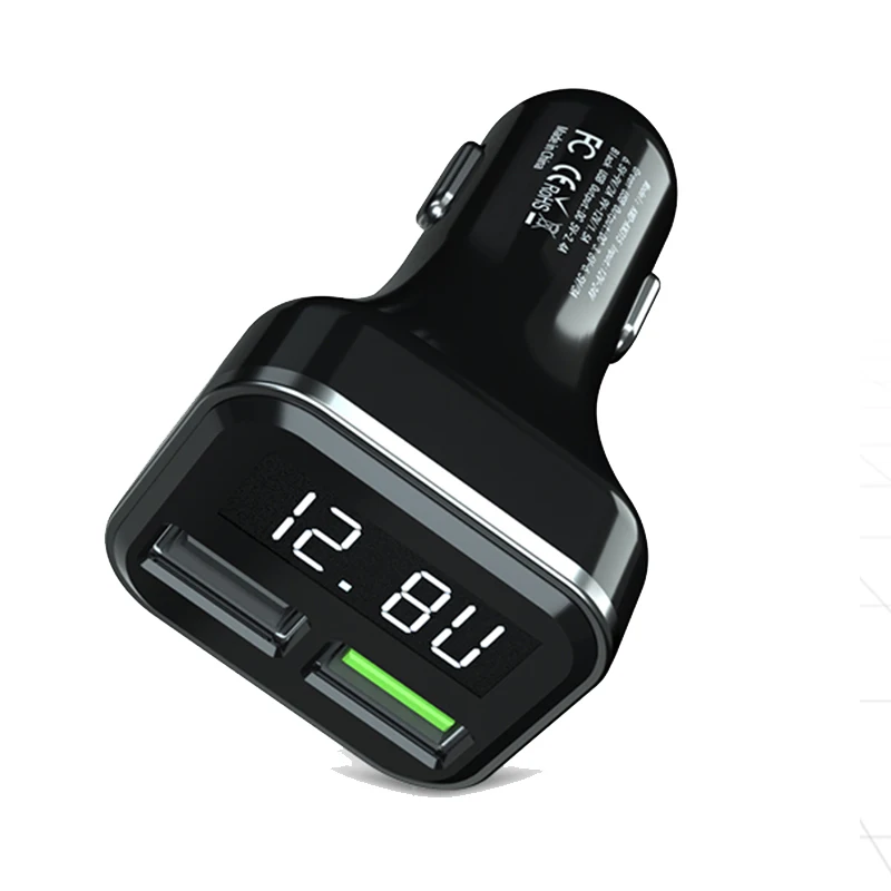 Автомобильное зарядное устройство QC3.0 3.1A с двумя usb портами 2 порта ЖК дисплей 12 24