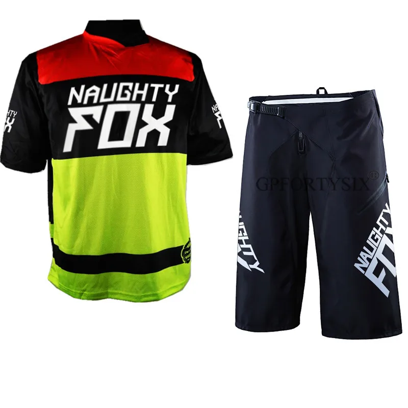 Черный NEW NAUGHTY FOX Summer Men Motocross Gear Combo Bicycle Mountain Bike Off-road DH Cycling Suit Shorts& Jersey - Цвет: Черный