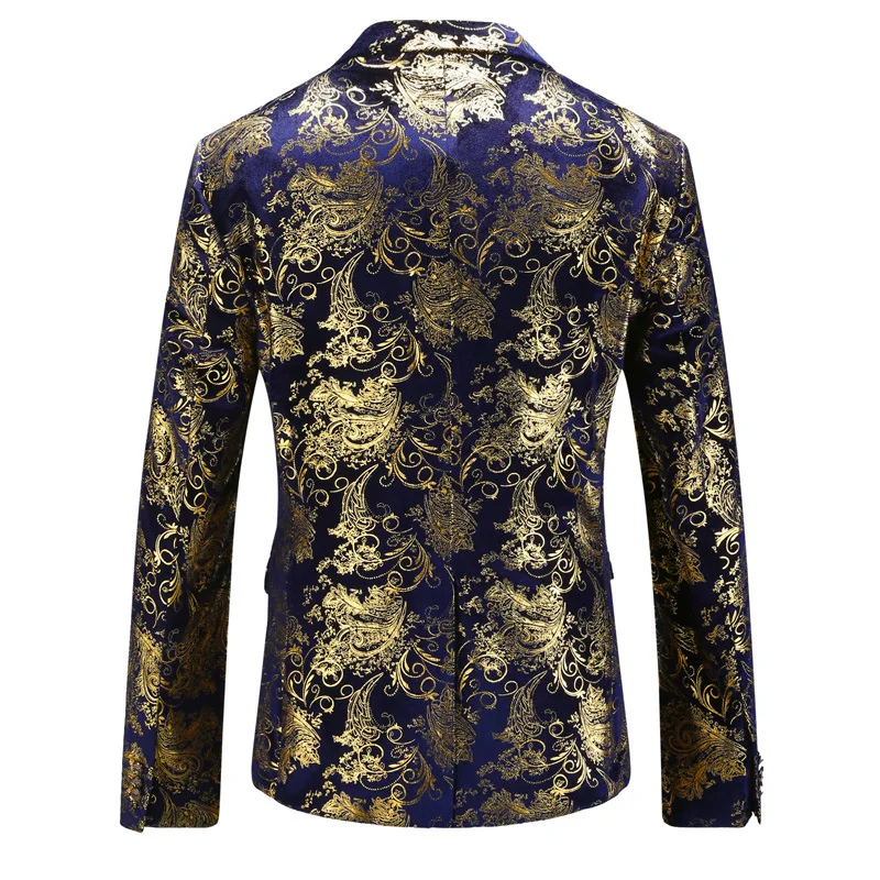 Мужской Блейзер модный облегающий Повседневный синий вельветовый с золотым