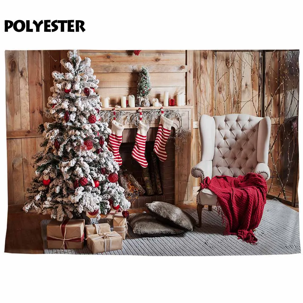 Фон Funnytree для фотостудии деревянная стена камин рождественская елка Фотофон