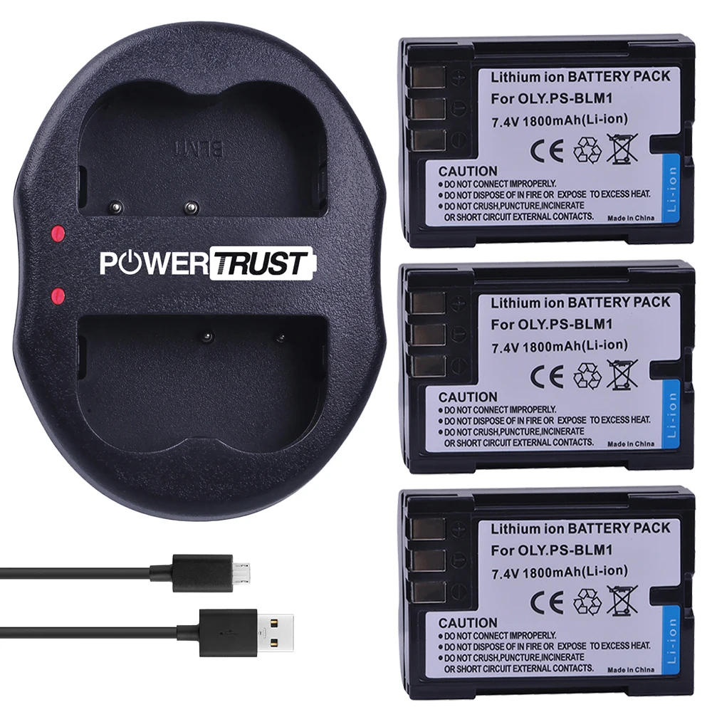 

PowerTrust 3Pcs PS-BLM1 BLM1 BLM-1 Battery + Dual USB Charger for Olympus C-5060 C-7070 C-8080 E-1 E-3 E-30 E-520 EVOLT E-300