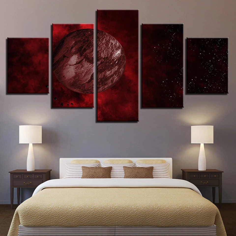 Настенные художественные принты Декор Гостиная 5 шт. абстрактные красные планеты