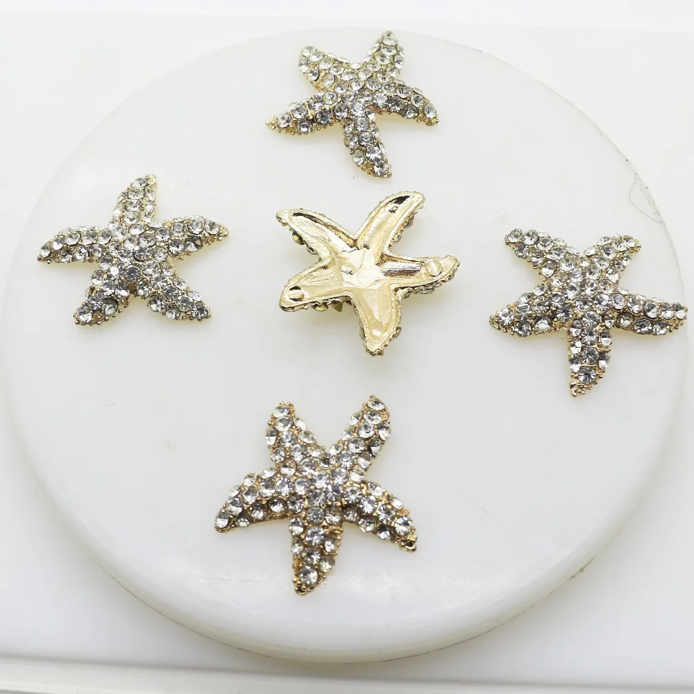 Новинка 5 шт./лот 32 мм Морская звезда жемчуг стразы металлическая плоская задняя