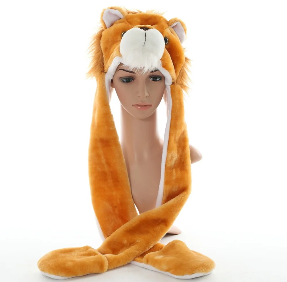 Милые плюшевые шапки DOUBCHOW в виде коричневого льва с лапками перчатки для женщин