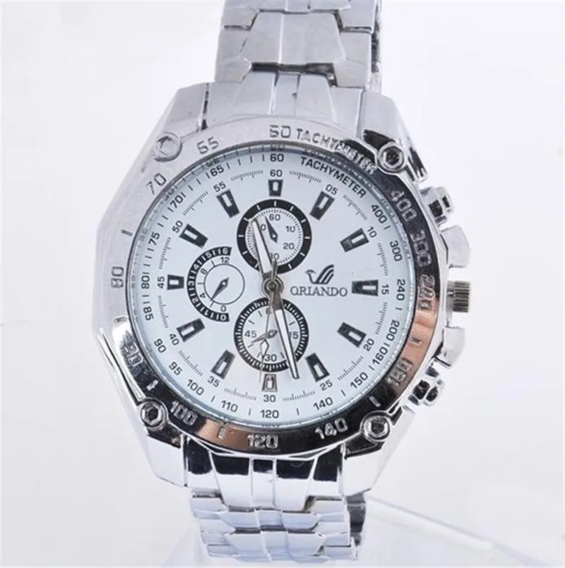 Белый Luxury Silver Watch Quartz Watches Wristwatches Alloy Belt Sport Business Date Display Metal Watch Men Wrist Watch Business - Цвет: Белый