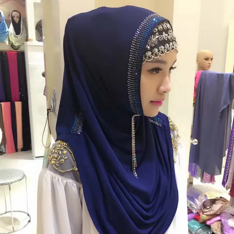 Модные мусульманские шарфы с бриллиантами женский шарф однотонный Блестящий