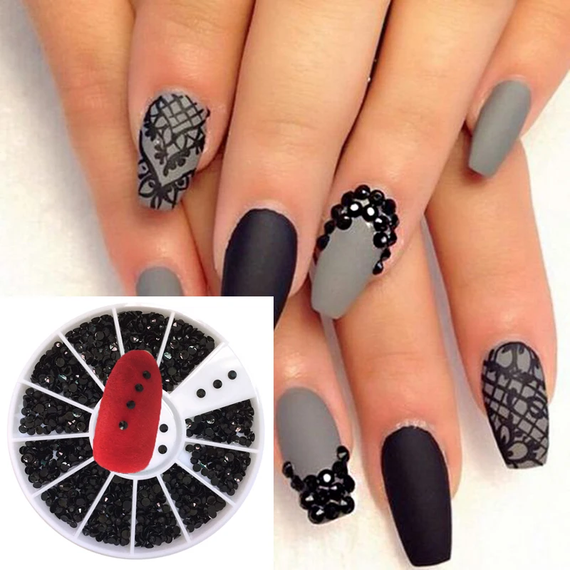 1 колесо 600 шт./лот 2 мм черные стразы с плоской задней стороной наклейки для ногтей