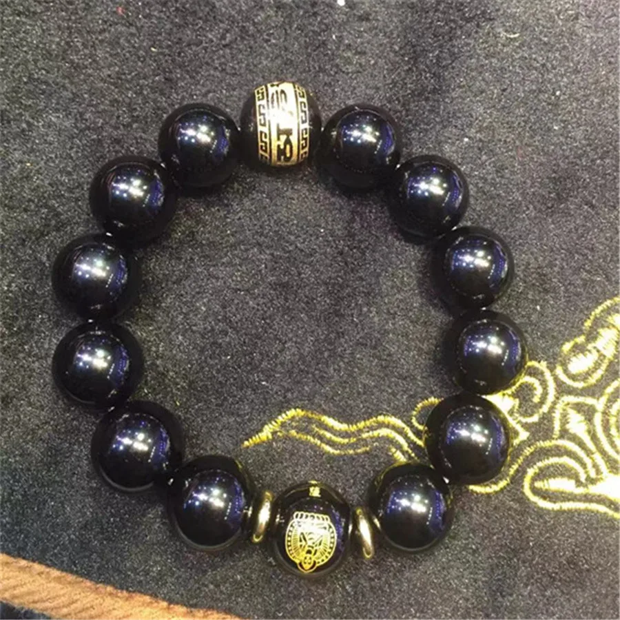 Браслеты из натурального черного обсидиана для мужчин и женщин Стрейчевые