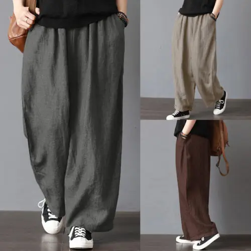 Летние женские мужские брюки унисекс повседневные хлопковые льняные свободные