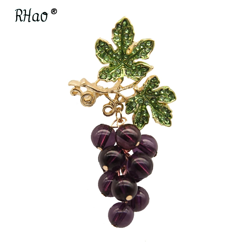 RHao, роскошные фиолетовые натуральные камни, виноград, броши, булавки, кристалл, виноград, броши для женщин и мужчин, унисекс, одежда, шарф, ювелирное изделие, булавки