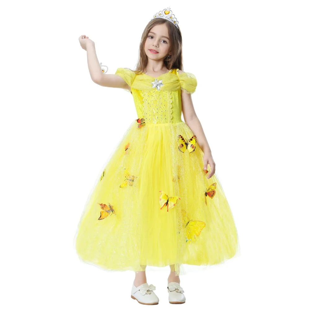 2019 Cosplay Belle Princess Dress Girls Dresses For Beauty and the beast Kids Party Clothing Magic stick crown Children Costume |