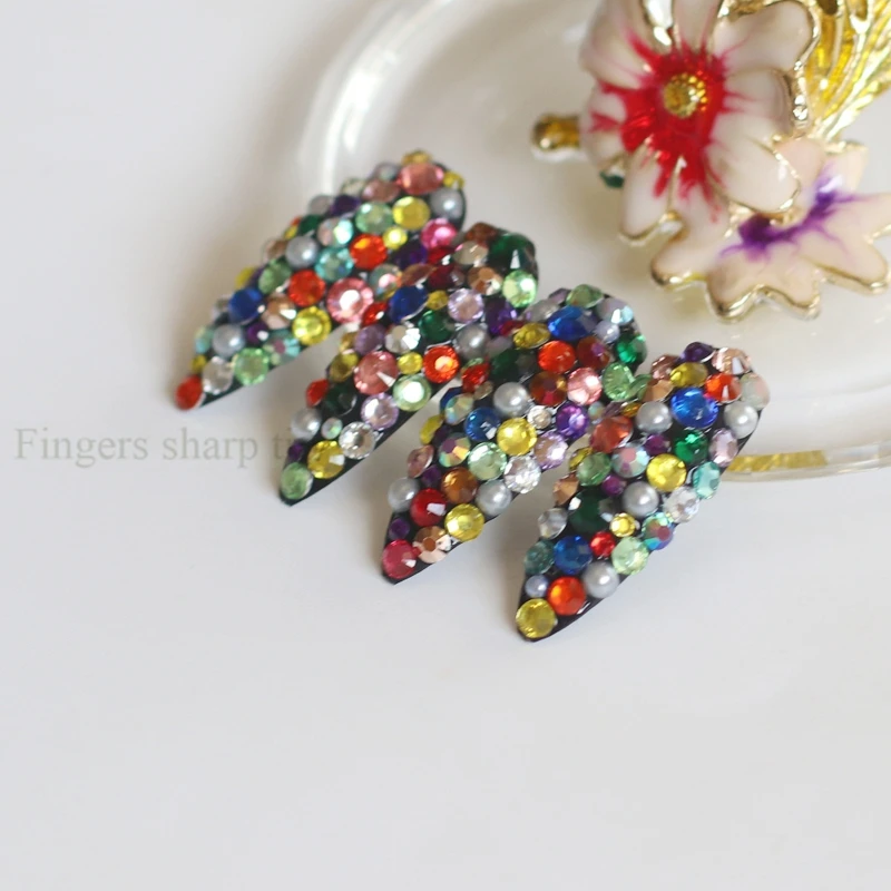 Очень Длинные овальные накладные ногти тонкие художественные салонные с