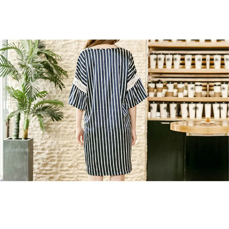 Женские сна Ночные сорочки 2018 новые летние пикантные кружевные рубашки в полоску