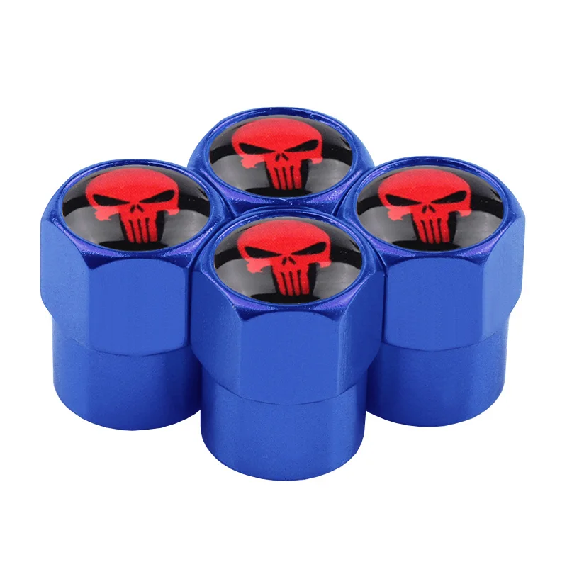 Blue Red 4x автомобильный Стайлинг из нержавеющего алюминиевого сплава Каратель Череп автомобильные шины колпачки для клапанов Колеса Шины Клапаны шток шины воздушный колпачок аксессуары - Название цвета: Blue Red