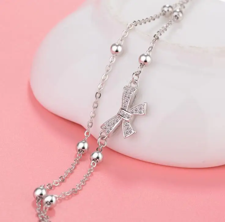 Женский ножной браслет из серебра 925 пробы изящный ювелирный с кристаллами