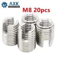20pcs stainless steel m8 self tapping thread insert screw bushing m81 2515mm 302 slotted type wire thread repair insert