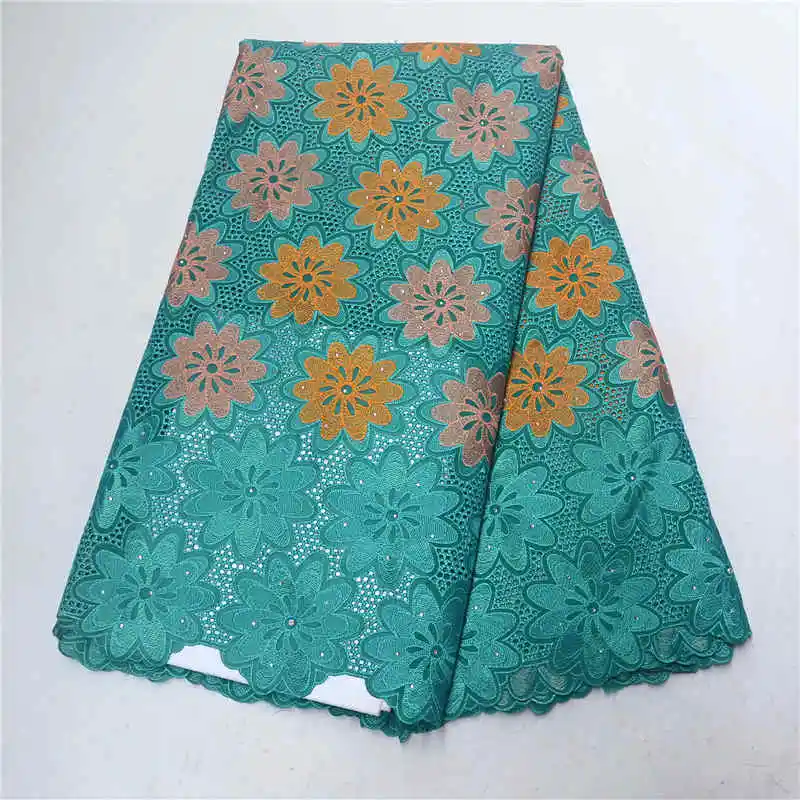 Teal Green African Swiss Voile Lace Fabric 2019 High-grade embroidery With Stones Nigerian Cotton 5Yards PSA730-6 | Дом и сад