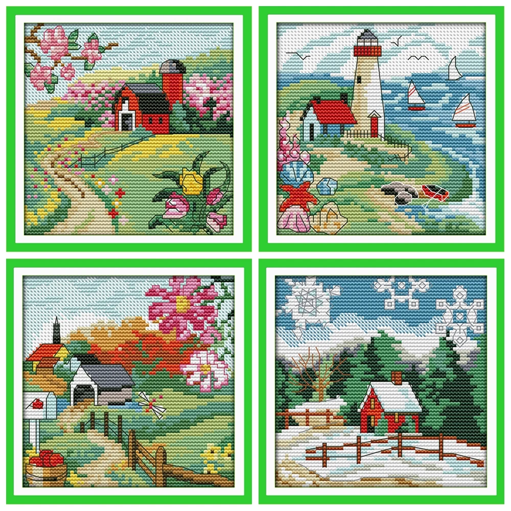 

The suburban four seasons cross stitch kit autumn fall count 14ct 11ct hand embroidery DIY handmade needlework supplies bag