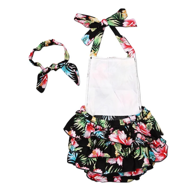 Летние Детские Спортивный костюм для девочек цветочный Кружево Ползунки с