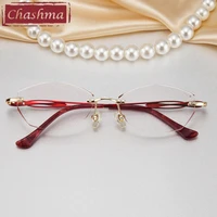 women no screw rimless diamond glasses frame tint prescription spectacles female fashion clear color lenses with stones