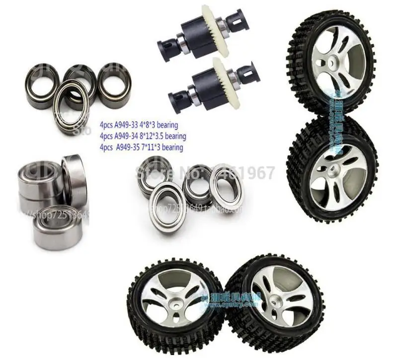 

Wltoys A959 A959-B Rc Car 2.4Gh 4WD Off-Road Buggy spare parts 2pair A959-01 tire +A949-B-27 Differential + Upgrade bearing