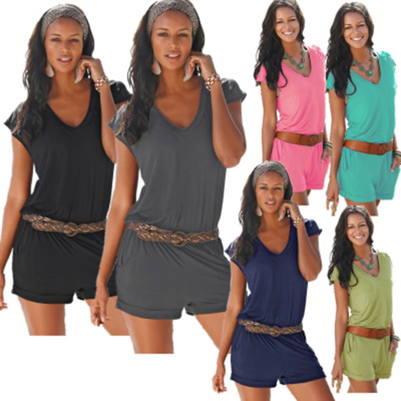 Новые летние популярные женские комбинезоны комбинезон с v образным вырезом