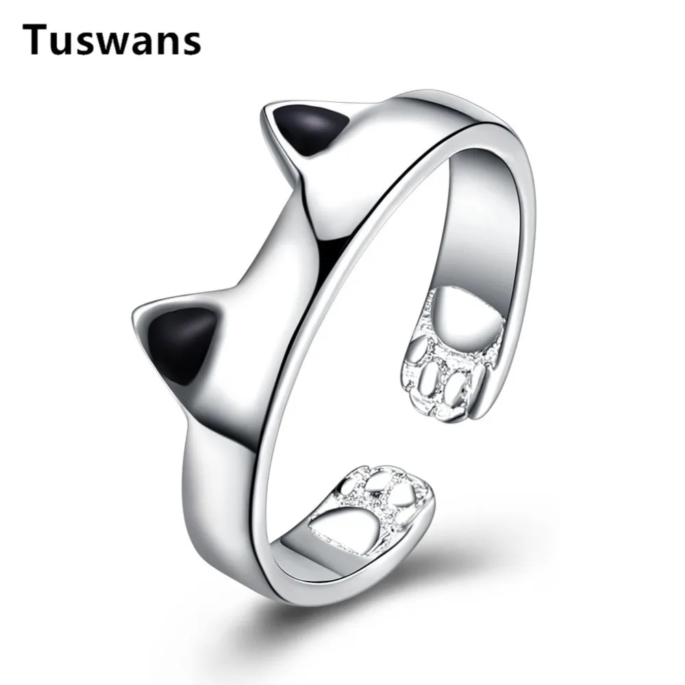 Женское кольцо с кошачьими ушами модное серебряное в симпатичном стиле