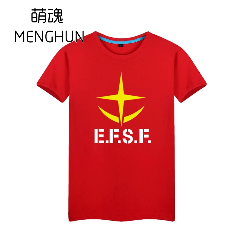 Крутые футболки Gundam с принтом логотипа Amuro Ray EFSF хлопковые Мужская аниме футболка