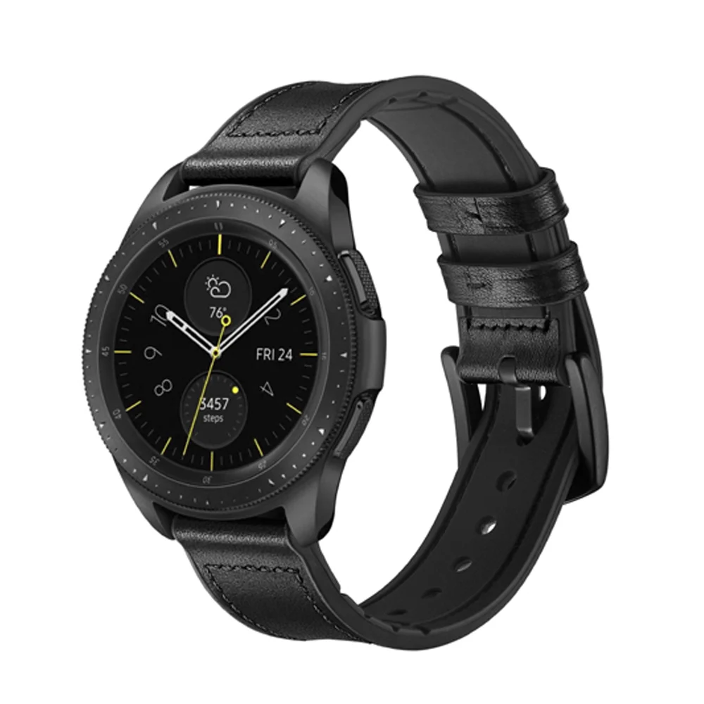 Black Кожаный ремешок ZLIMSN для samsung Galaxy gear S3 S2 huawei Watch gt amazfit ремешок 22 мм Гибридный резиновый и кожаный ремешок - Band Color: Black