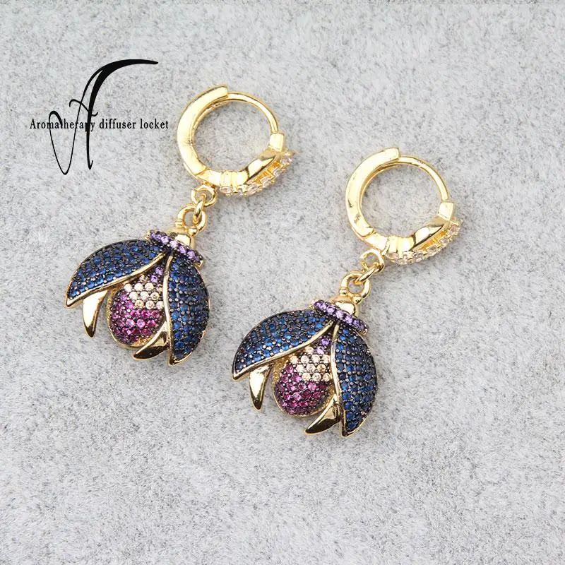 2018 Роскошные Многоцветные CZ микро проложить Жук Ювелирные серьги золото серебро