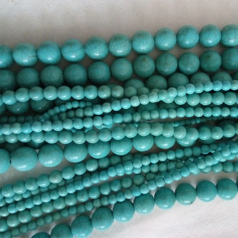 Оптовая продажа натуральный белый синий бирюзовый камень бусины для